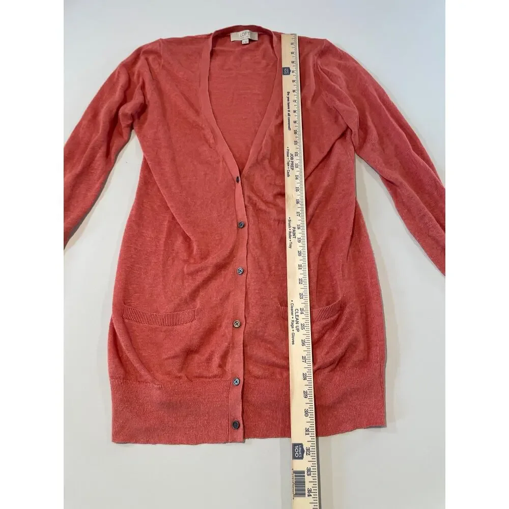 Loft Size M 100% Linen Long Cardigan Neutral Clay Orange